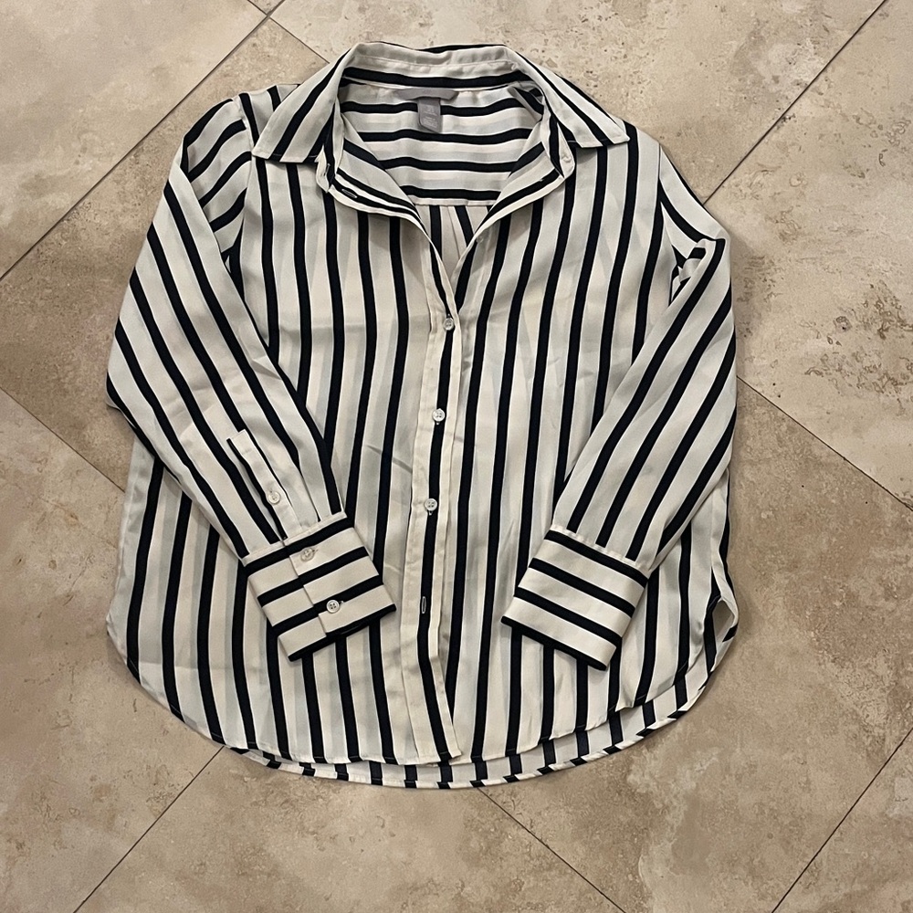 H&M Monochrome Striped Button-Down Shirt